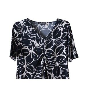 JONES NEW YORK Dress Midi Empire Waist Navy White Hawaiian Floral Women's Larrge